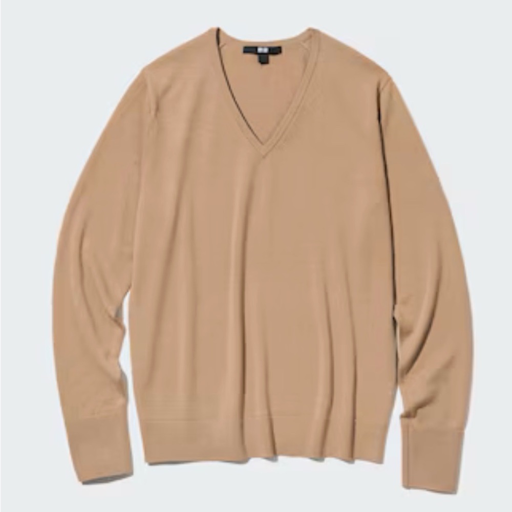 Extra Fine Merino V-Neck Long-Sleeve Sweater Women’s S Camel UNIQLO